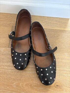 Black Studded Mary Jane Flats